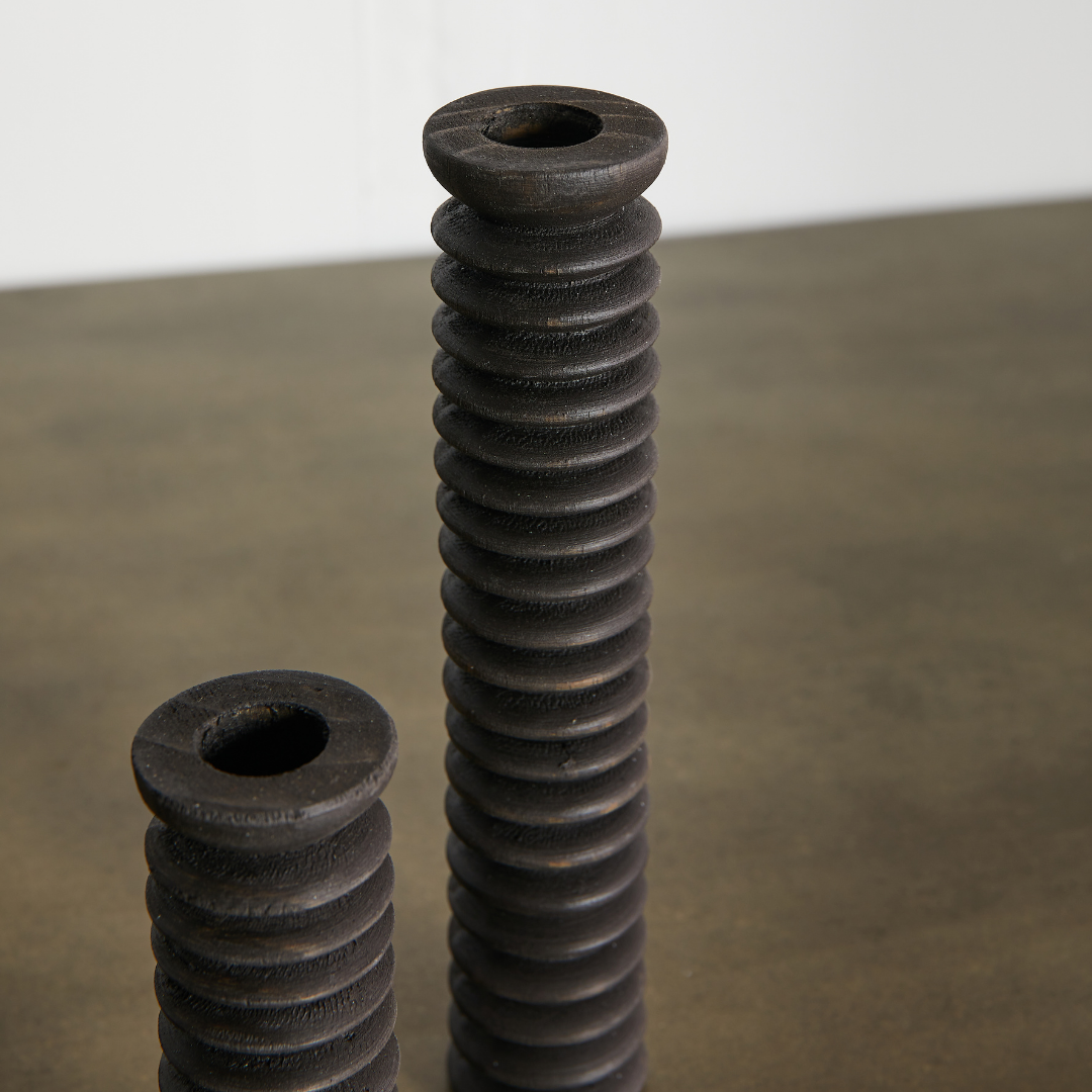Sculpted Spiral Wood Candlestick Holder