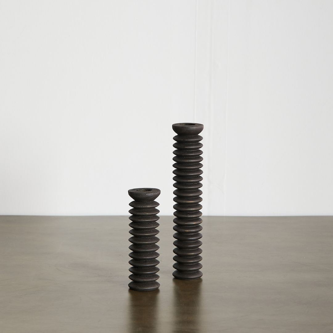 Sculpted Spiral Wood Candlestick Holder
