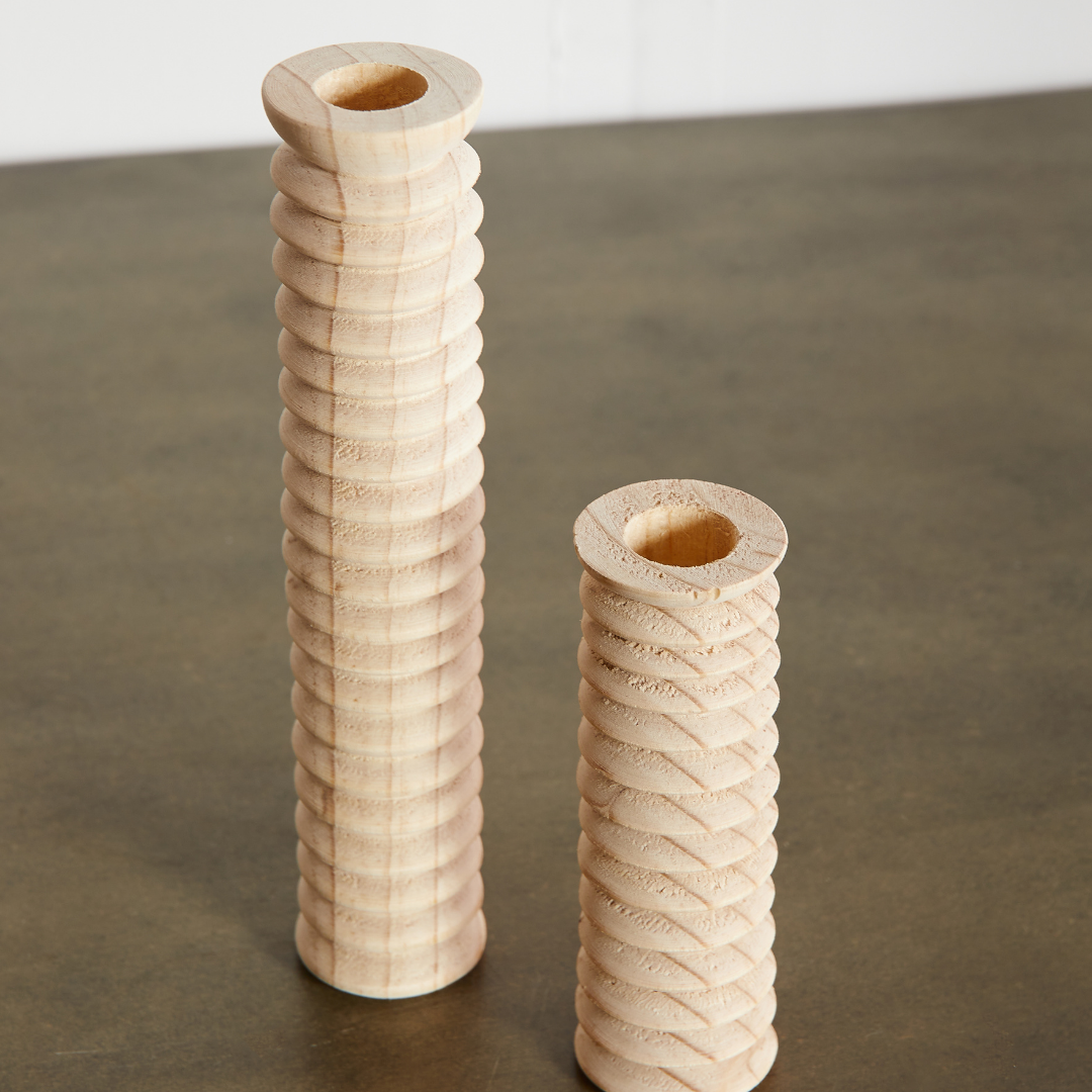 Sculpted Spiral Wood Candlestick Holder