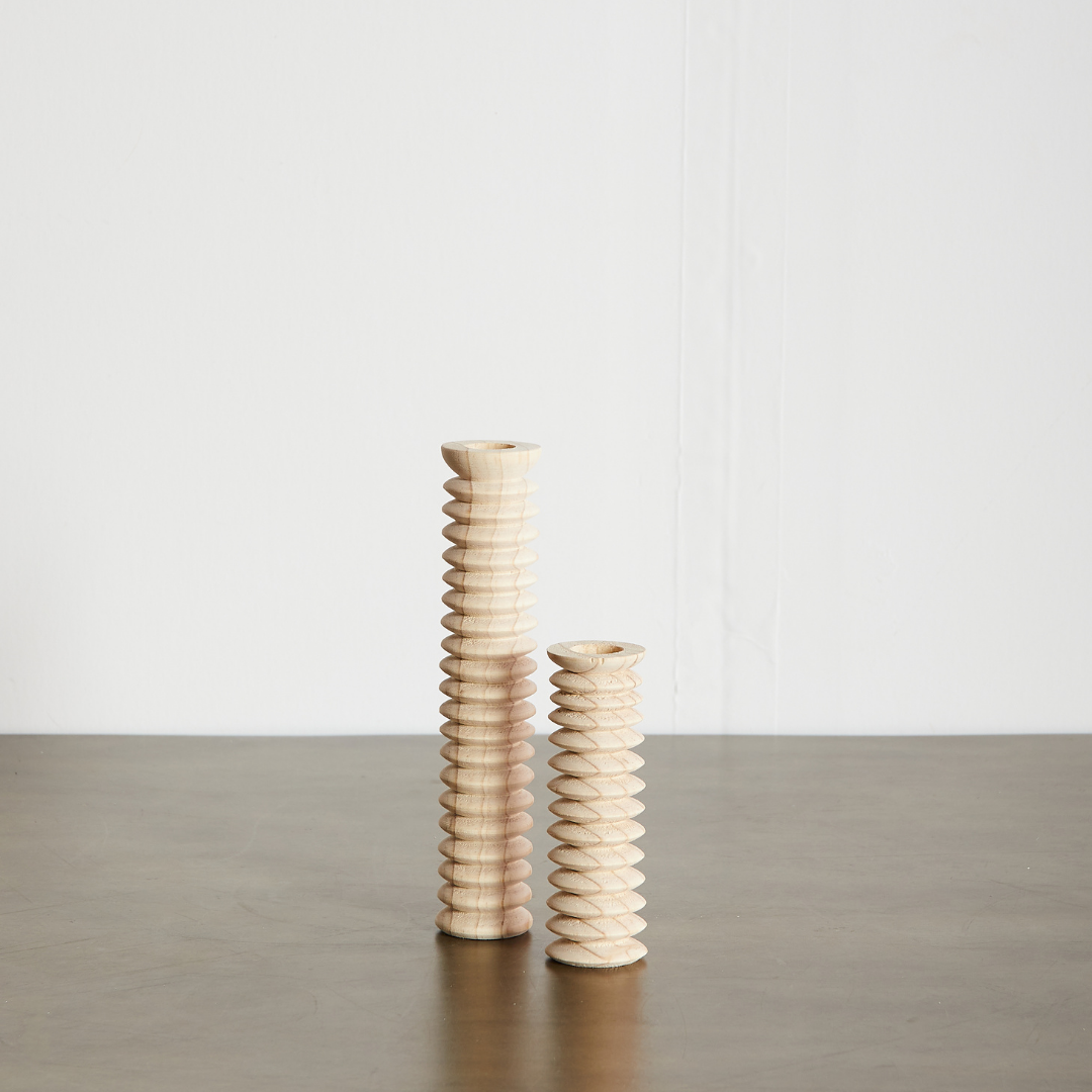 Sculpted Spiral Wood Candlestick Holder