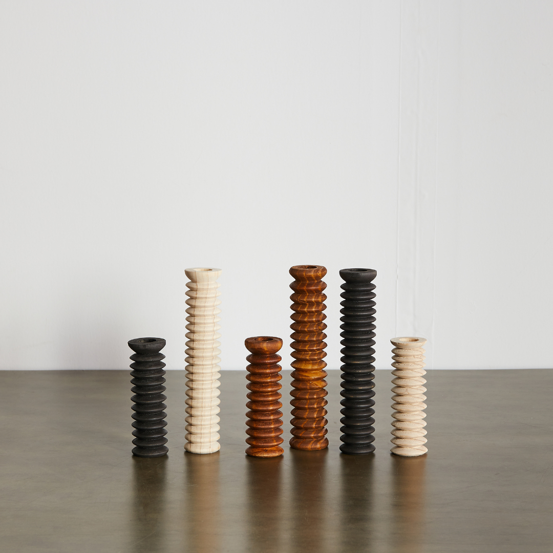 Sculpted Spiral Wood Candlestick Holder