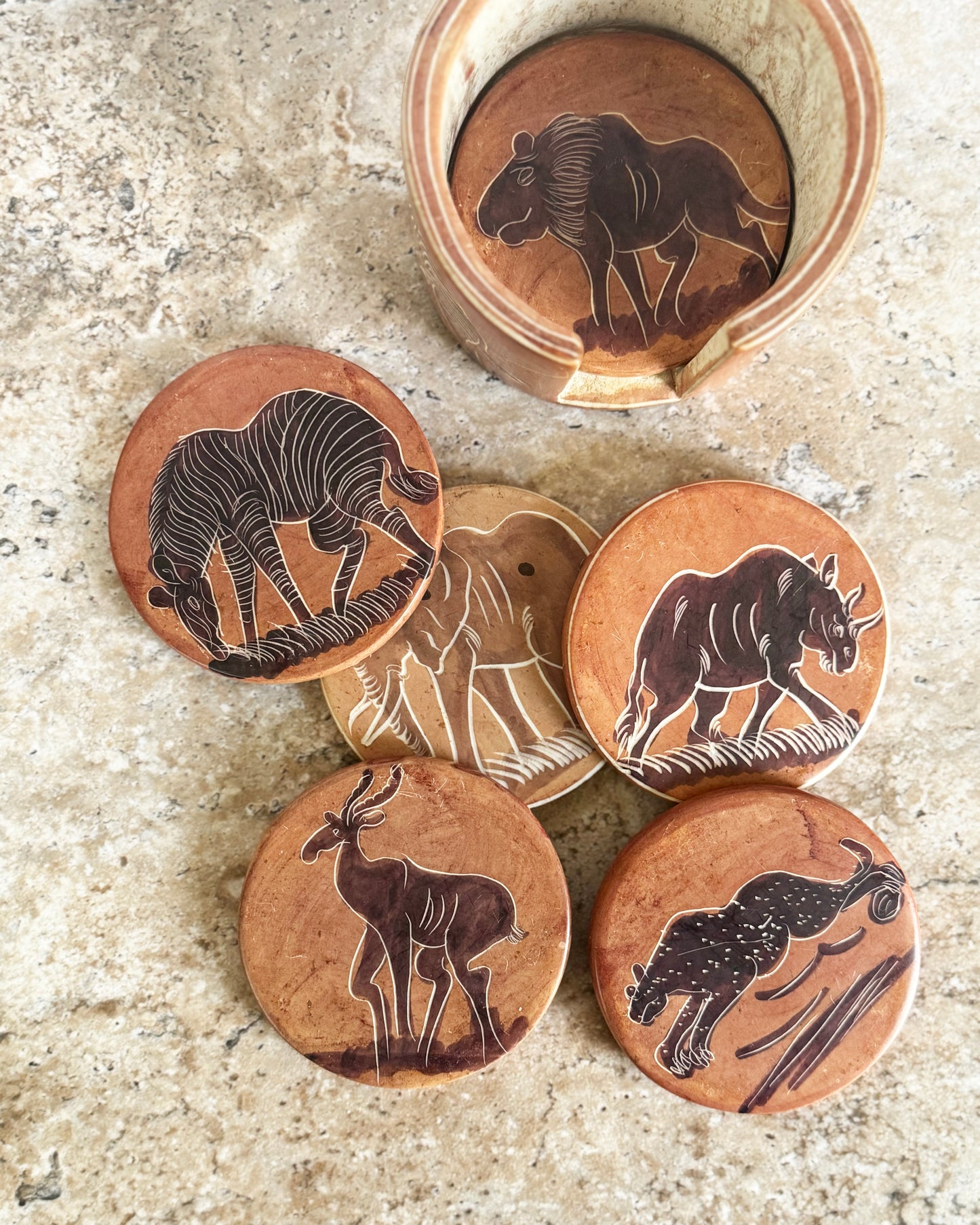 Tribal Soapstone Coaster Set