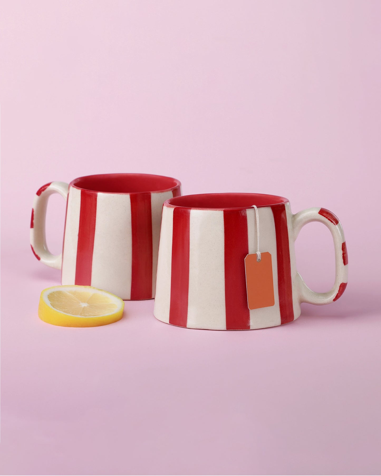 Ceramic Red Stripe Coffee Mug - Set of 2