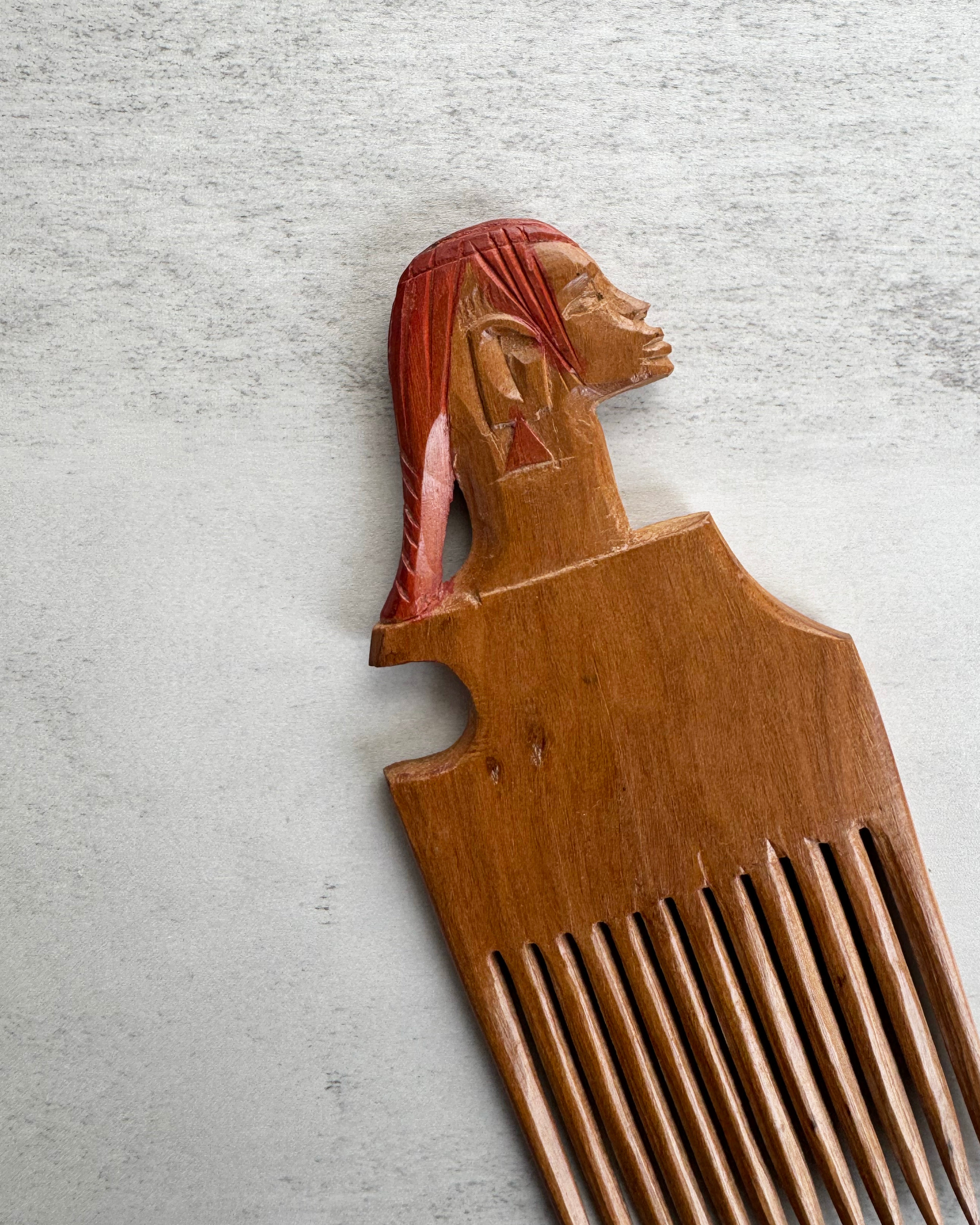 African Woman Carved Comb Pick