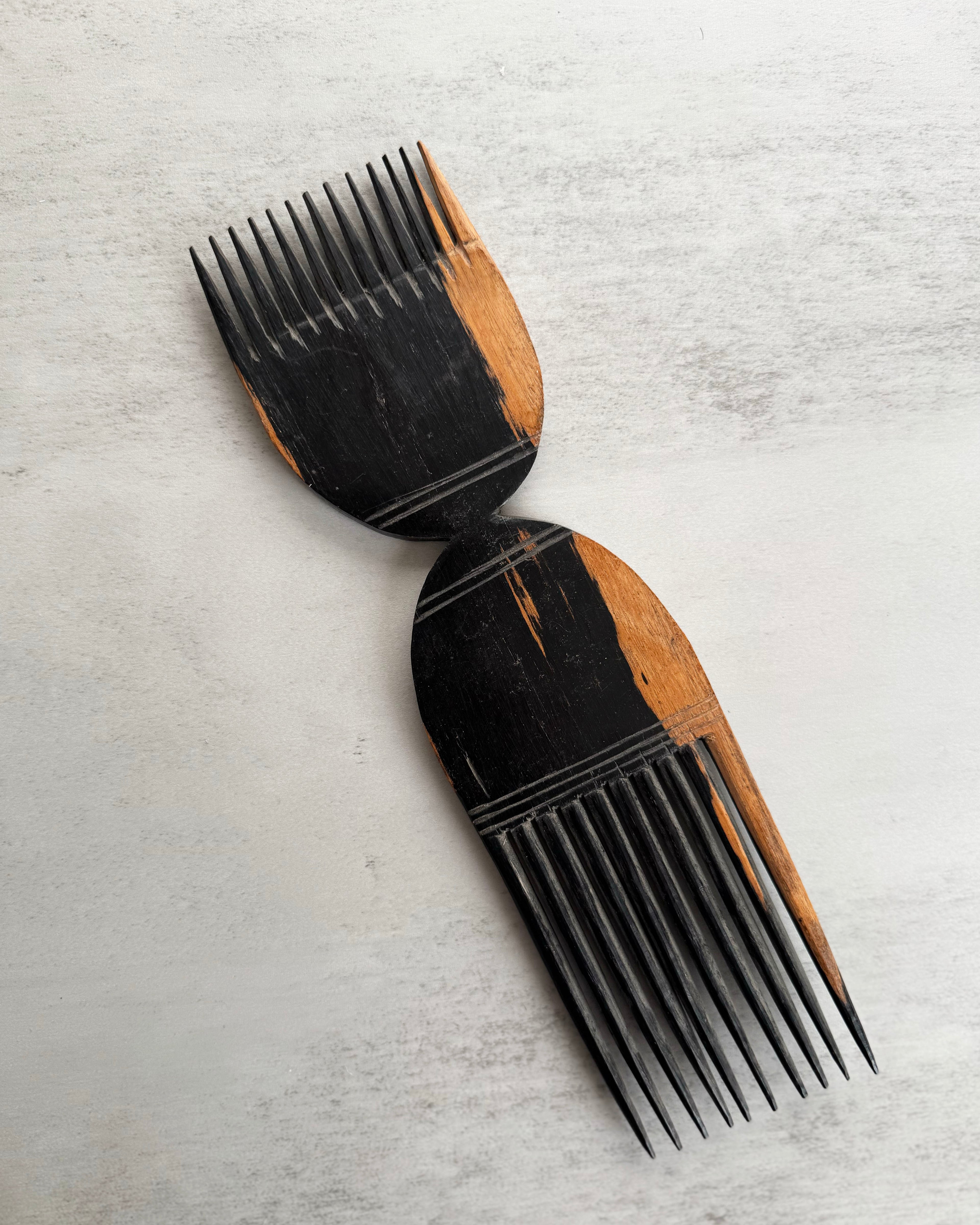 Two Tone Wooden Carved Comb Pick