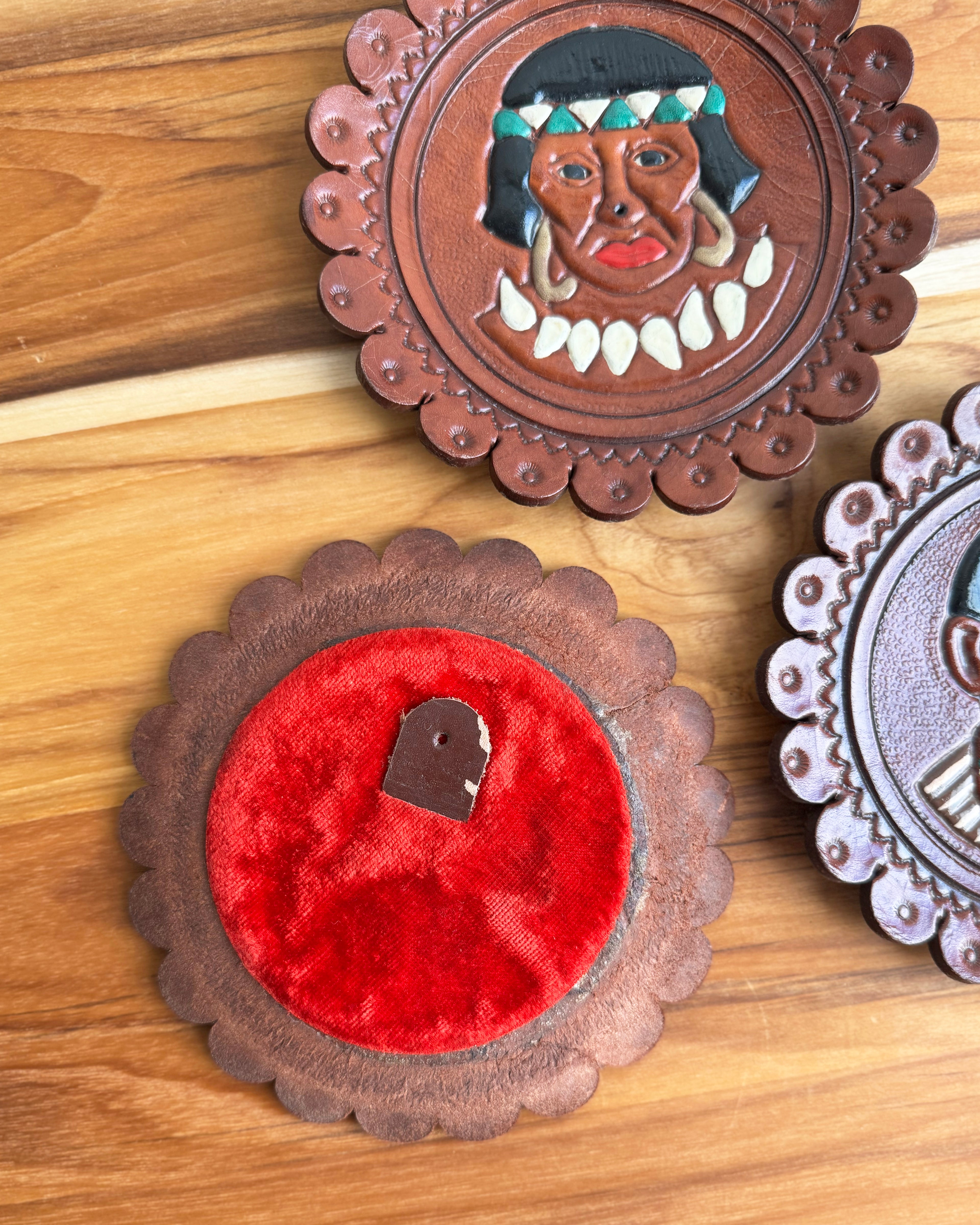 Vintage Leather Decorative Plate Plaque Set