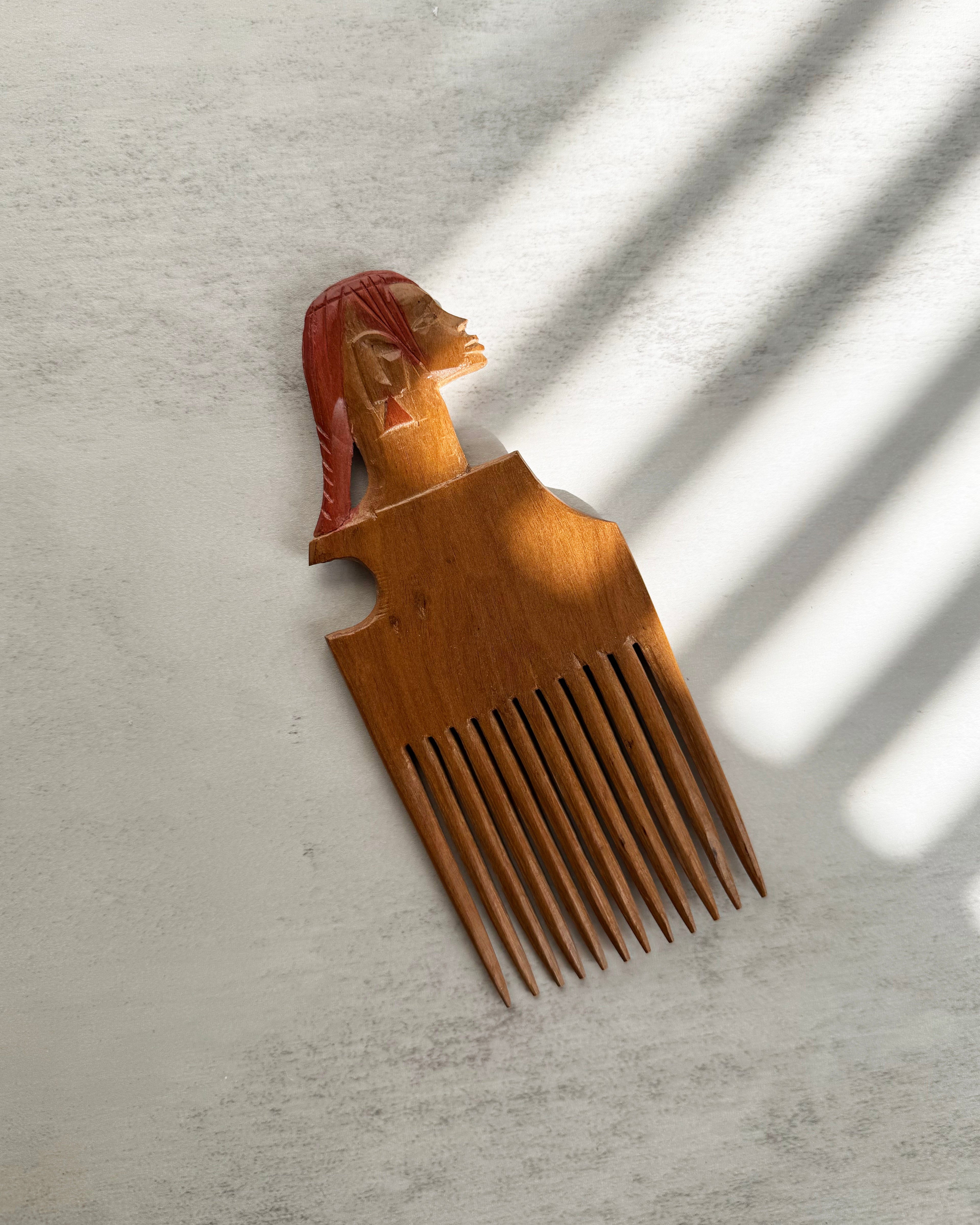 African Woman Carved Comb Pick