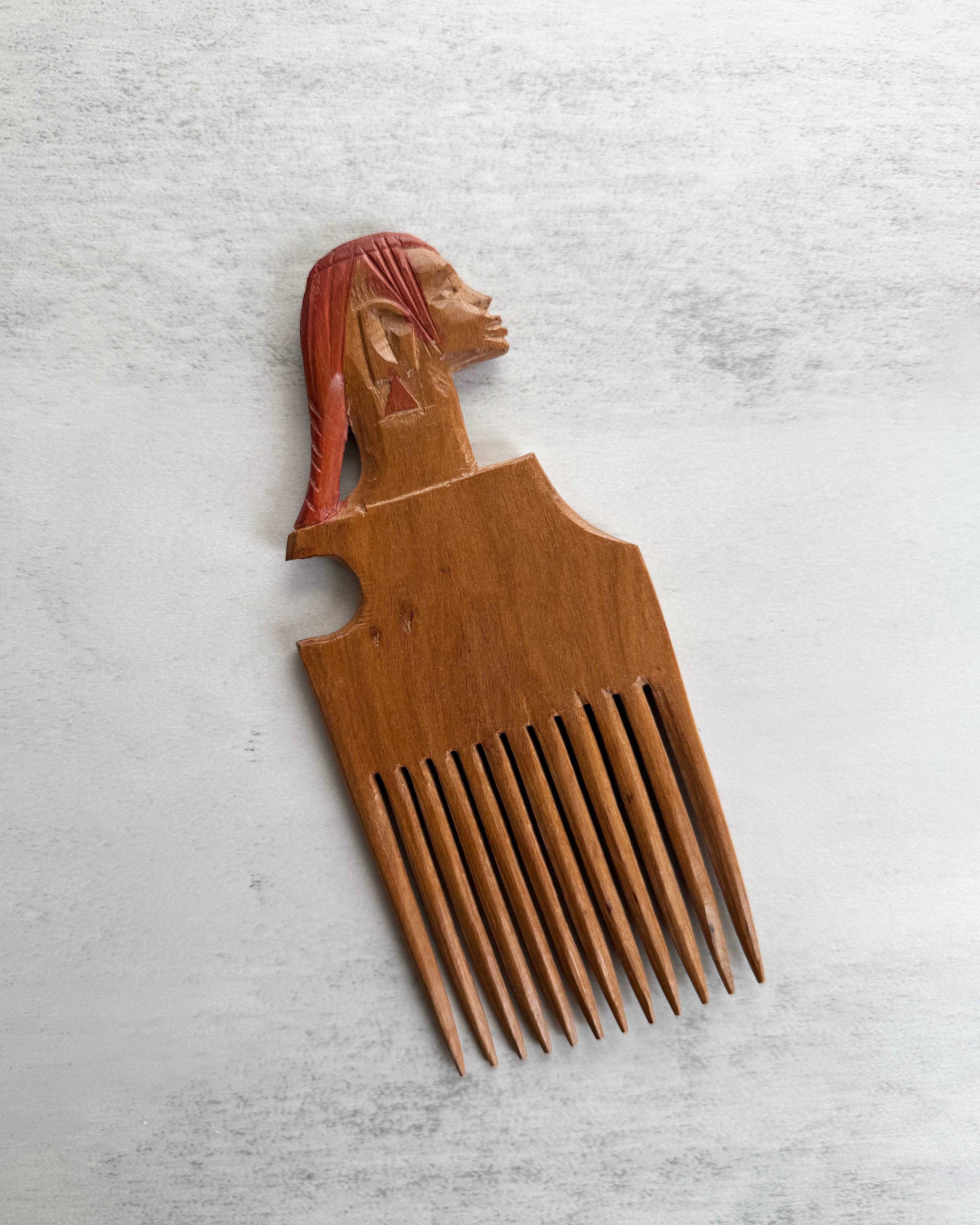 African Woman Carved Comb Pick