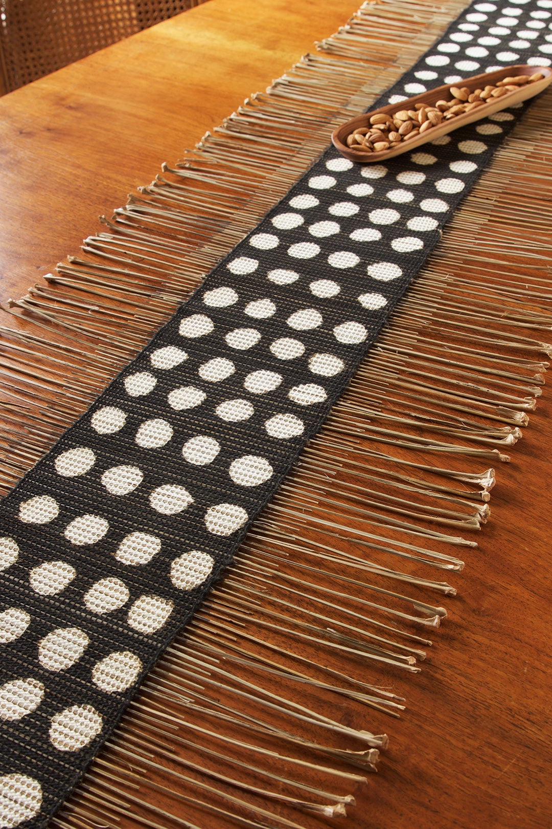 Twig & Mudcloth Table Runner - Black & White Polka Dot