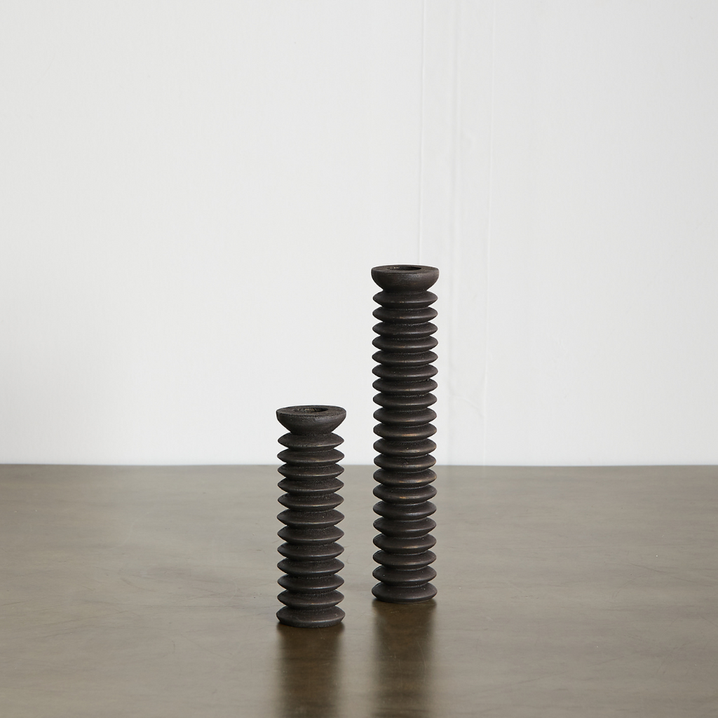 Sculpted Spiral Wood Candlestick Holder