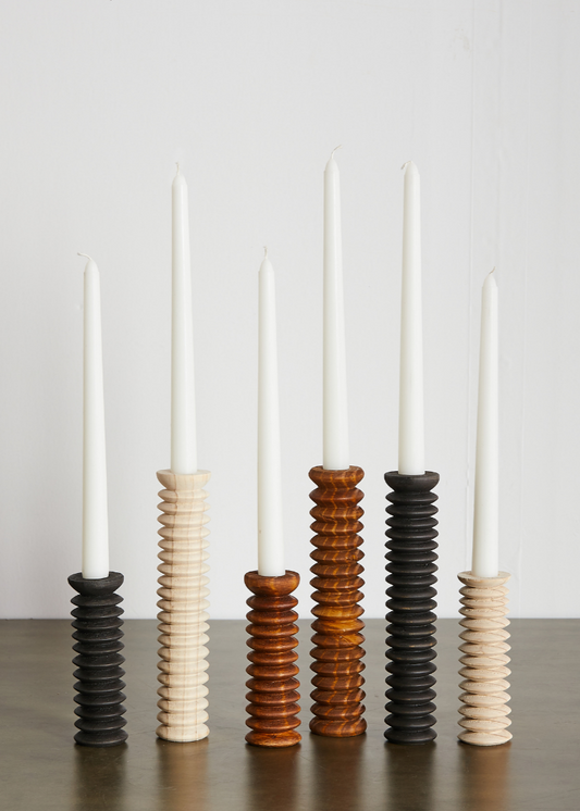 Sculpted Spiral Wood Candlestick Holder