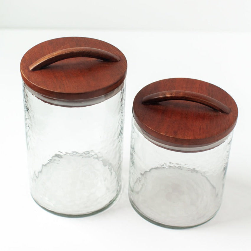 Large Textured Glass Canisters - Clear