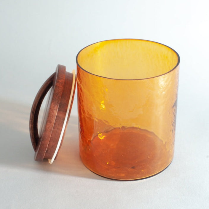 Small Textured Glass Canisters - Amber