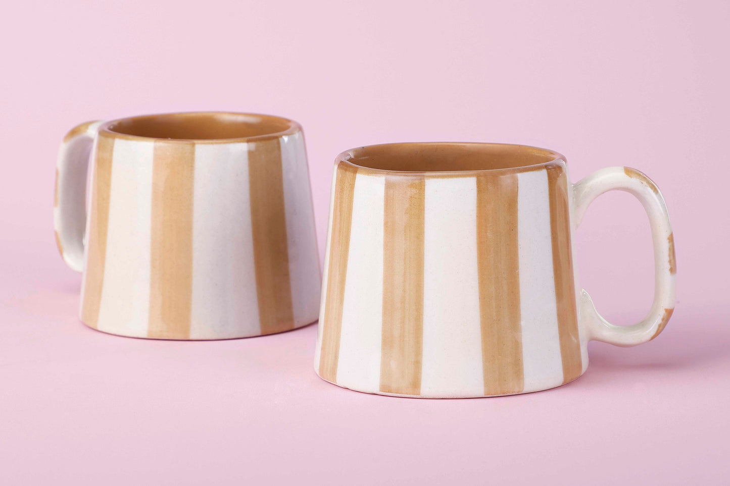 Ceramic Brown Stripe Coffee Mug - Set of 2