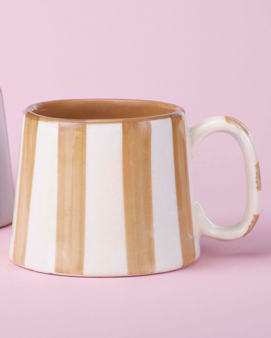 Ceramic Brown Stripe Coffee Mug - Set of 2