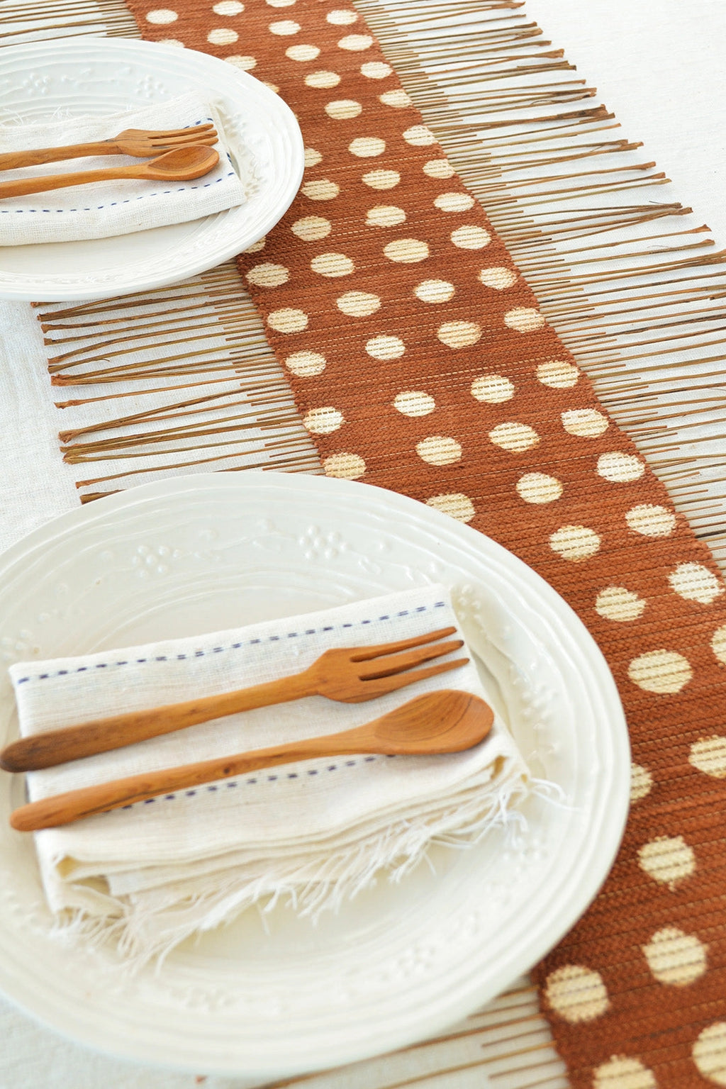 Twig & Mudcloth Table Runner - Orange & White Polka Dot