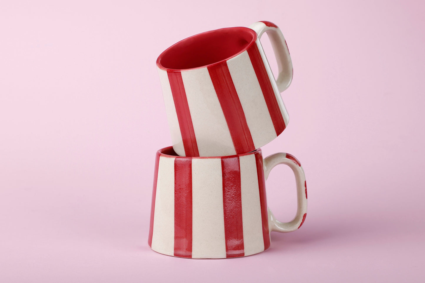 Ceramic Red Stripe Coffee Mug - Set of 2
