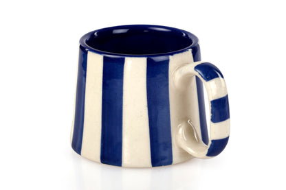 Ceramic Dark Blue Stripe Coffee Mug - Set of 2
