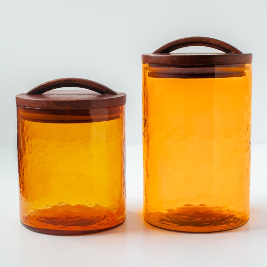 Small Textured Glass Canisters - Amber