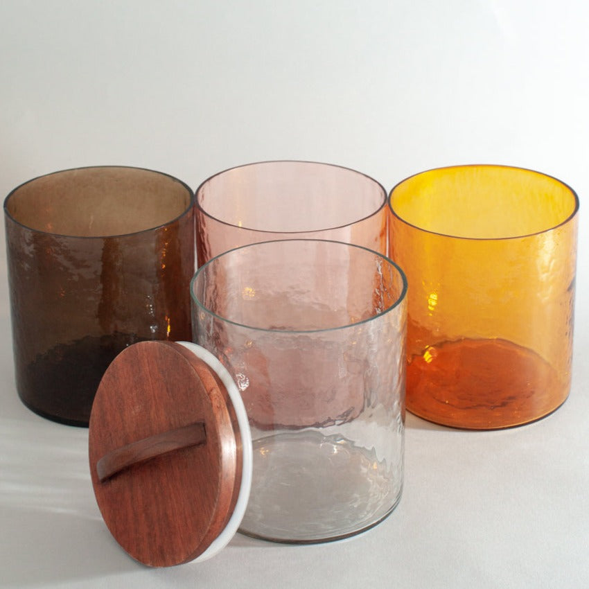 Large Textured Glass Canisters - Amber