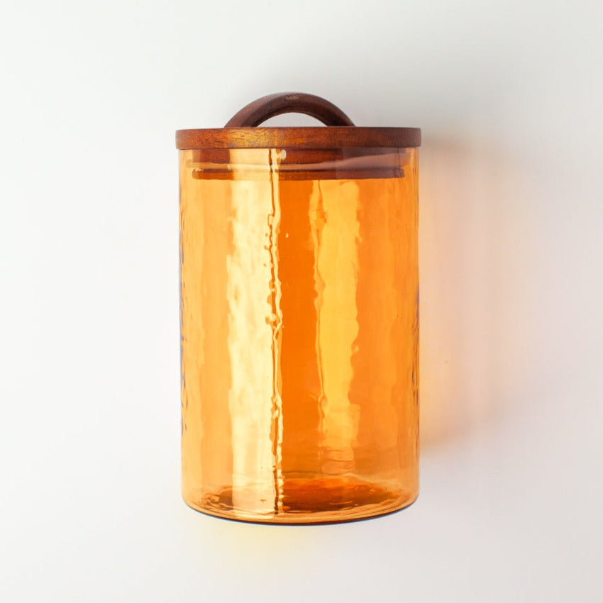 Large Textured Glass Canisters - Amber