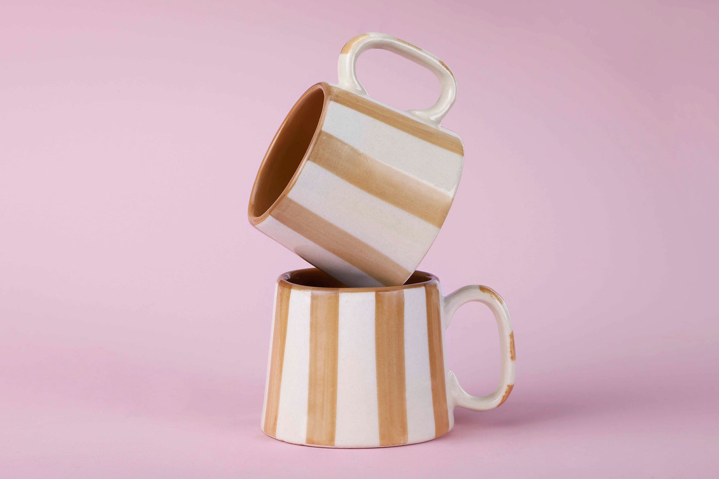 Ceramic Brown Stripe Coffee Mug - Set of 2