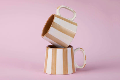 Ceramic Brown Stripe Coffee Mug - Set of 2