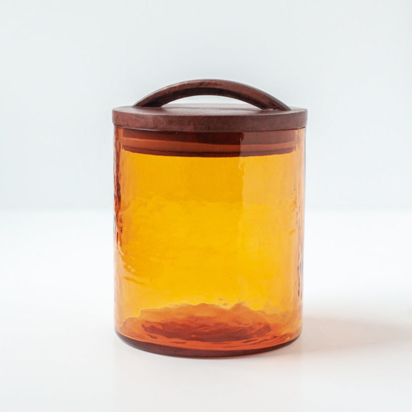 Small Textured Glass Canisters - Amber