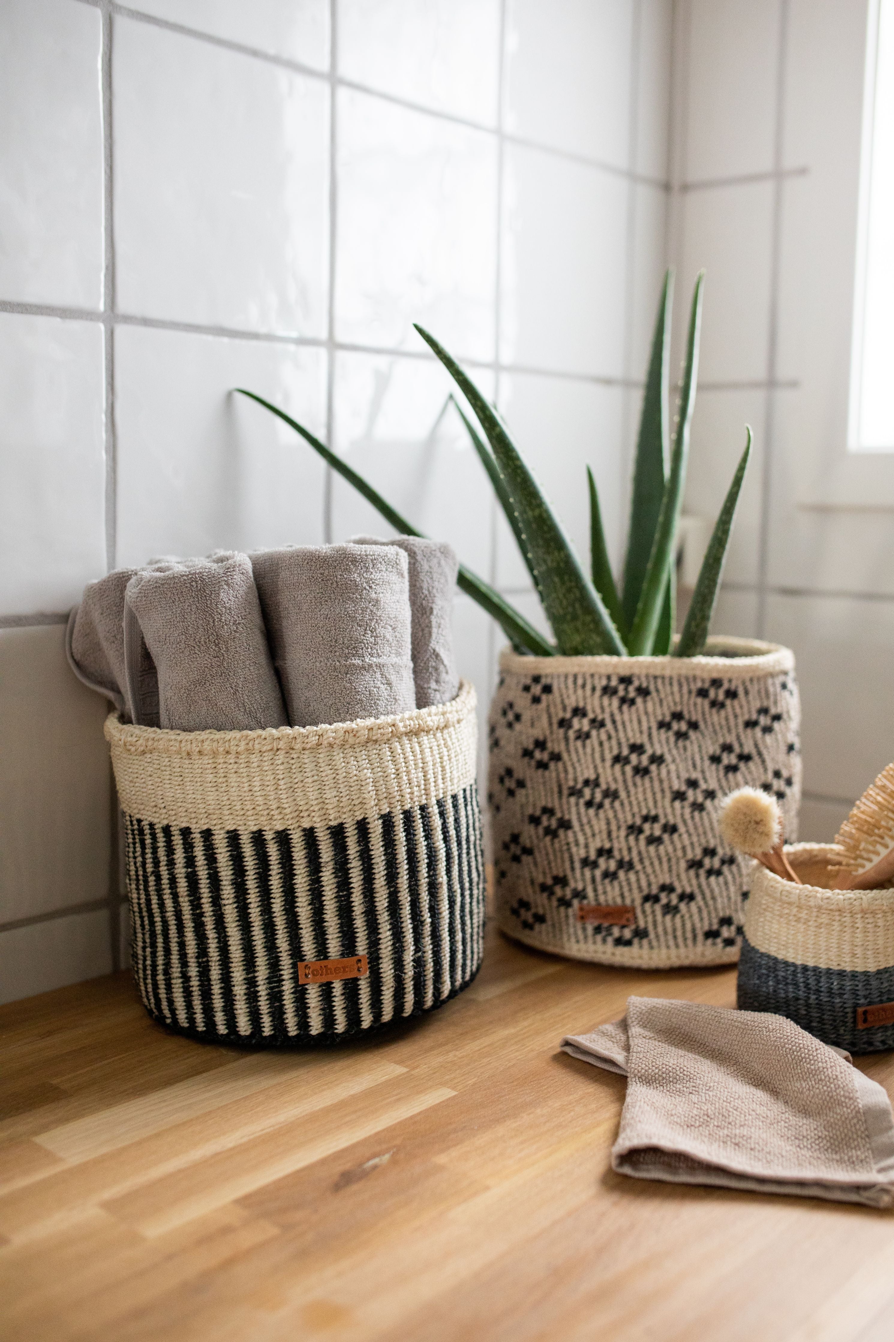Sisal Storage Basket – Black & White Stripe