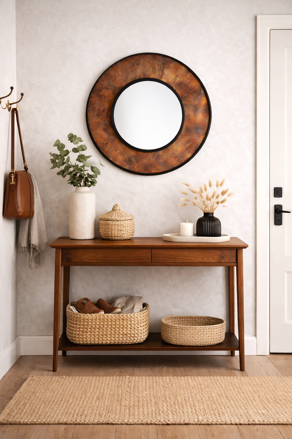 Round Copper Textured Mirror