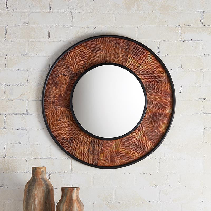 Round Copper Textured Mirror