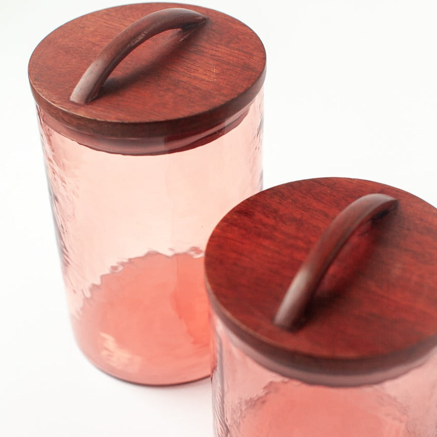 Small Textured Glass Canisters - Blush