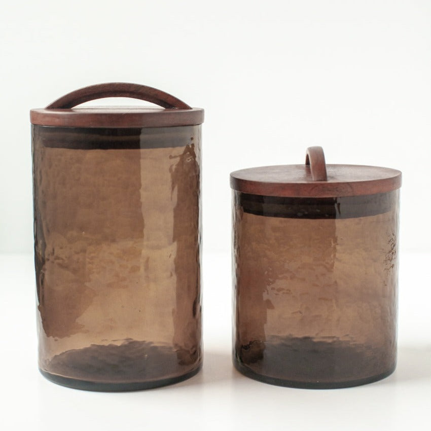 Large Textured Glass Canisters - Smoke