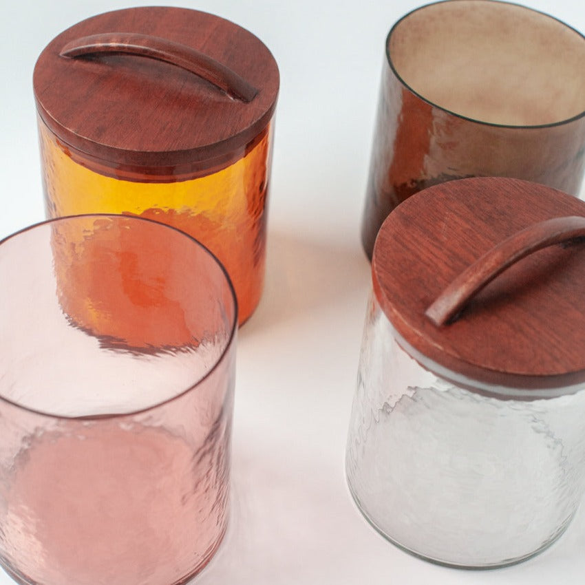 Small Textured Glass Canisters - Blush