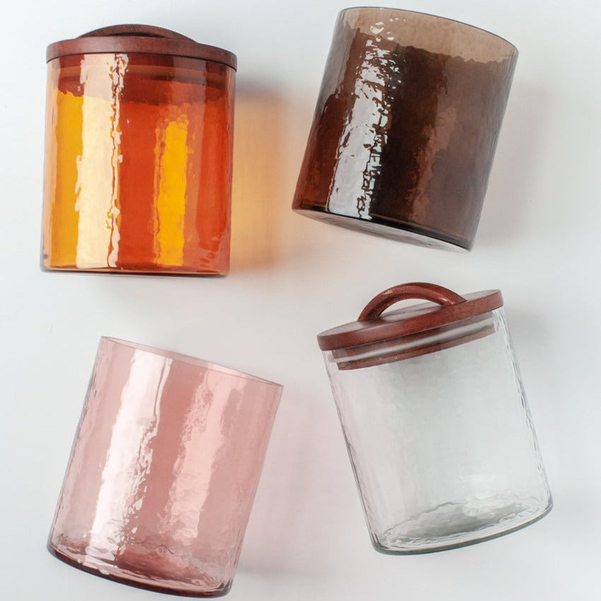Small Textured Glass Canisters - Blush