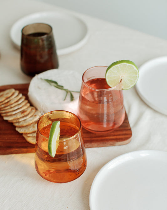 Hammered Glass Stemless Tumblers - Set of 2