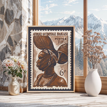 Guinee stamp poster - vintage African-inspired wall art for global home decor.