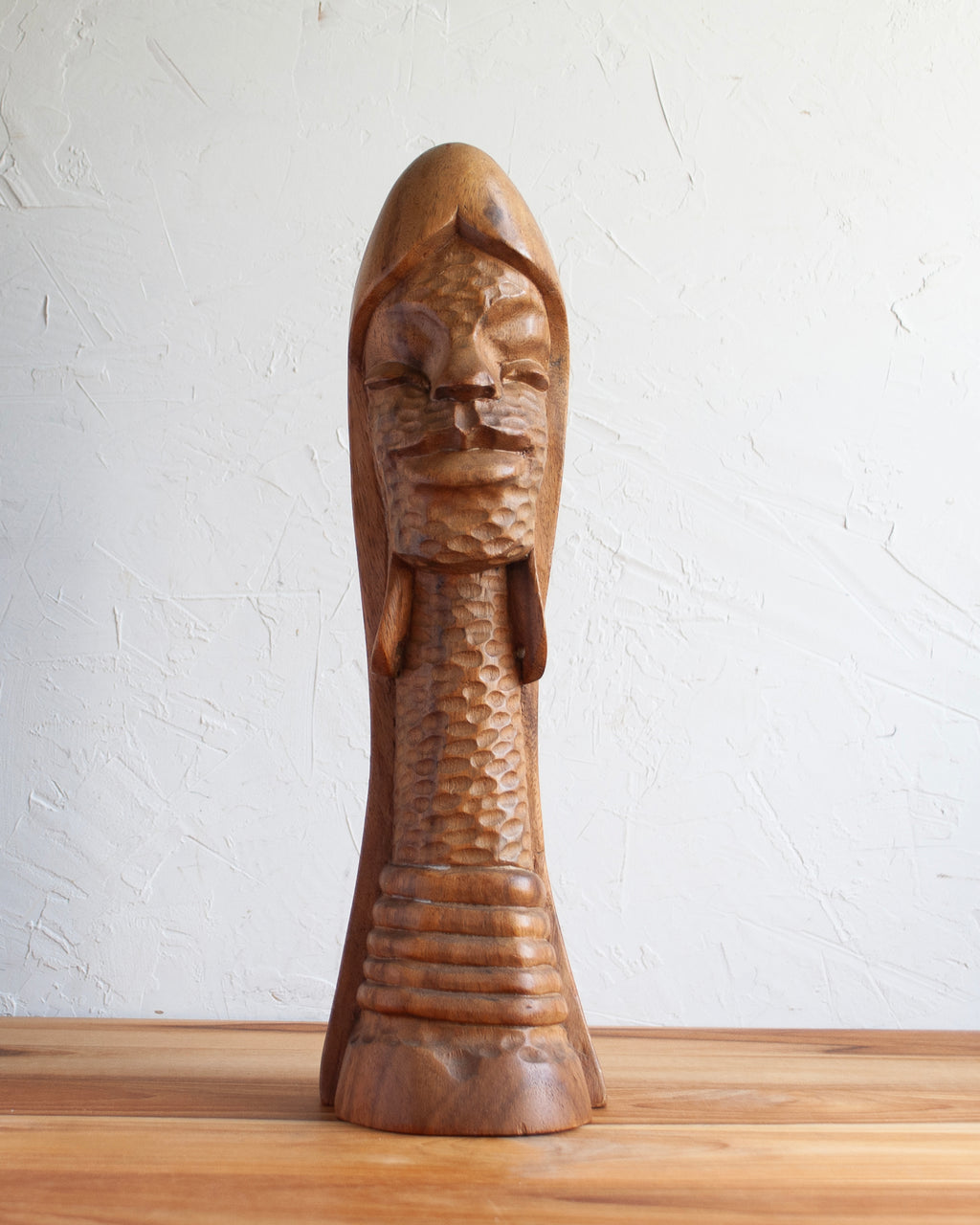 Textured Wooden Female Bust Sculpture
