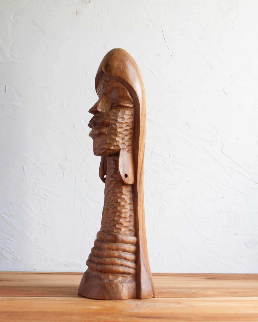 Textured Wooden Female Bust Sculpture