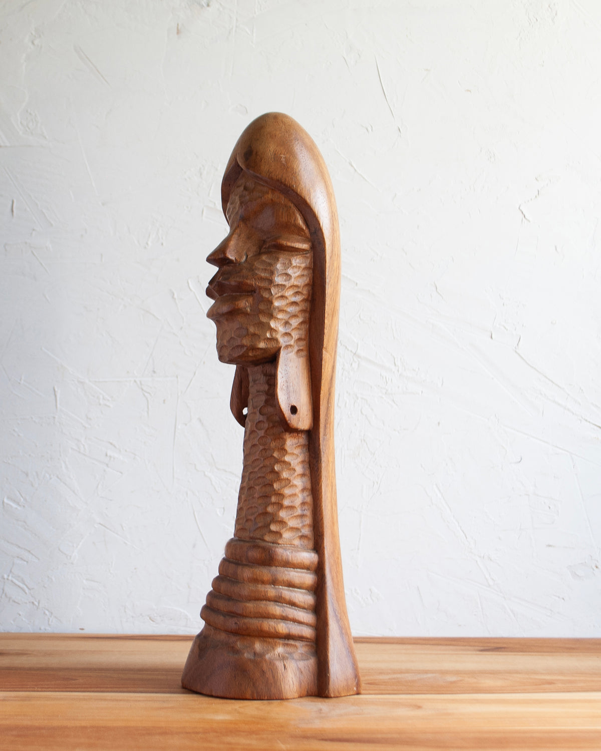 Textured Wooden Female Bust Sculpture
