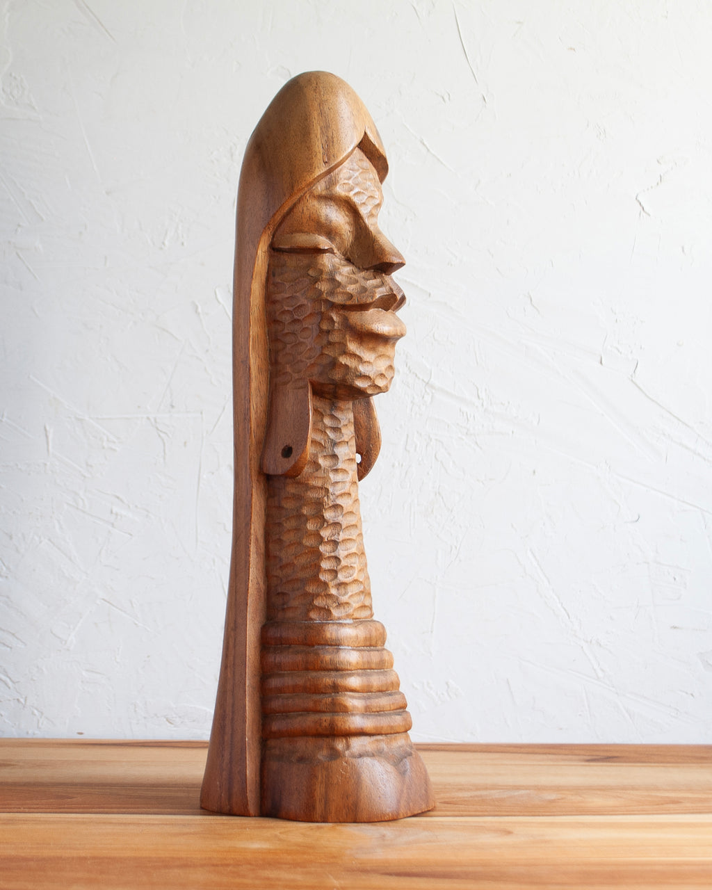 Textured Wooden Female Bust Sculpture