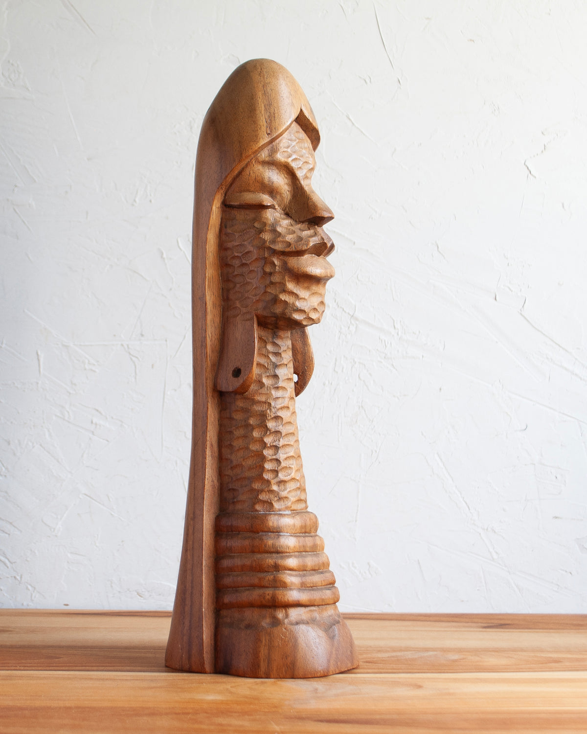 Textured Wooden Female Bust Sculpture
