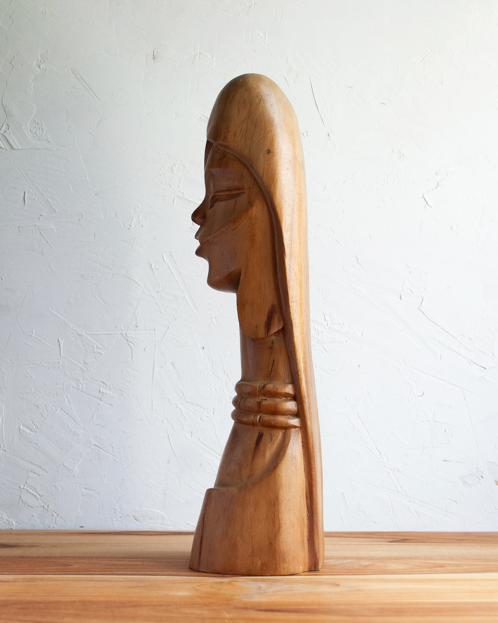 Smooth Wooden Female Bust Sculpture