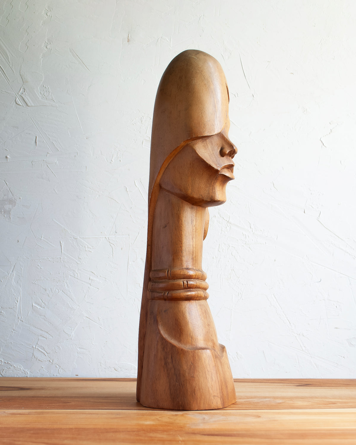 Smooth Wooden Female Bust Sculpture