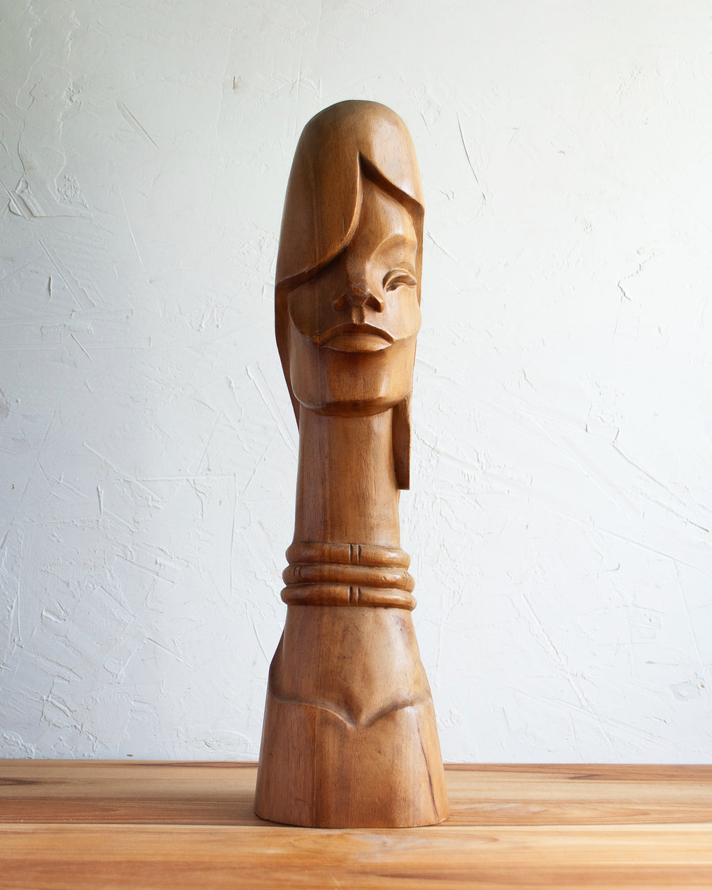 Smooth Wooden Female Bust Sculpture