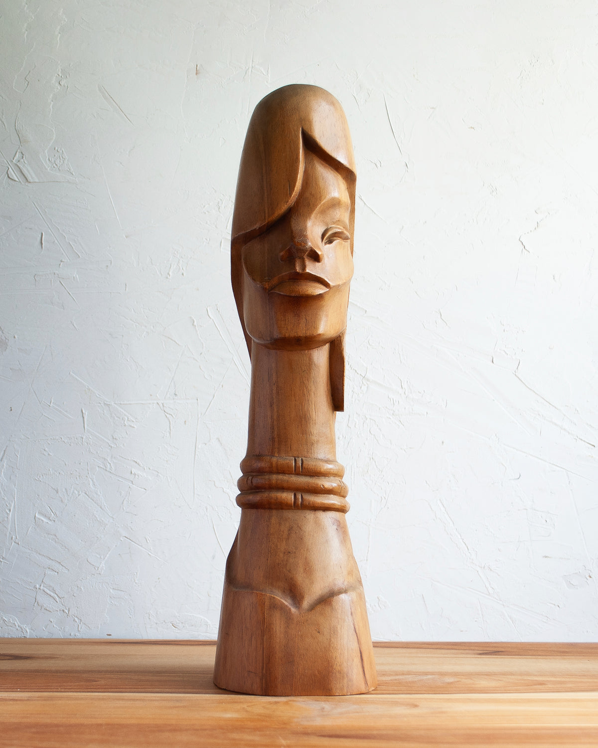 Smooth Wooden Female Bust Sculpture