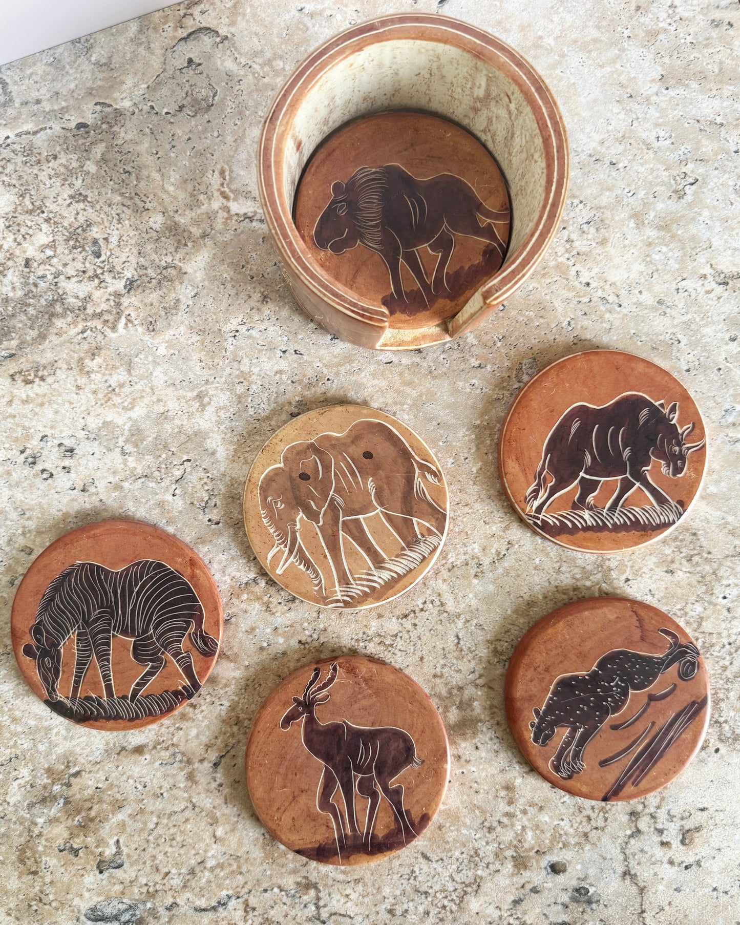 Tribal Soapstone Coaster Set