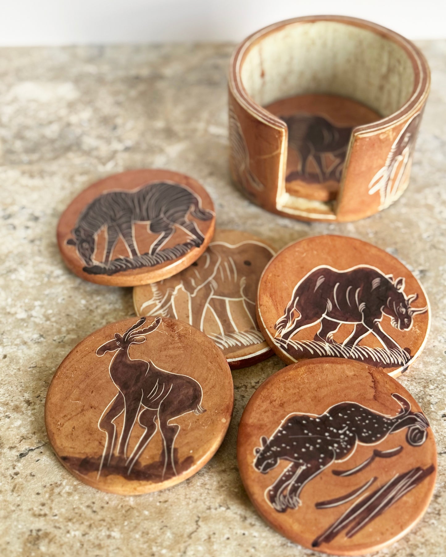 Tribal Soapstone Coaster Set
