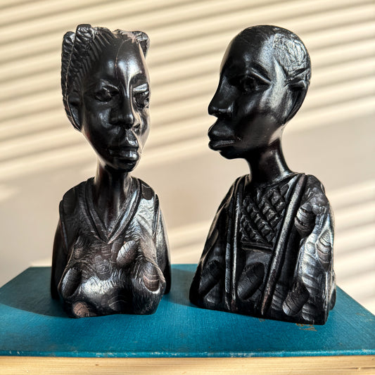 Wooden African Couple Busts - Black