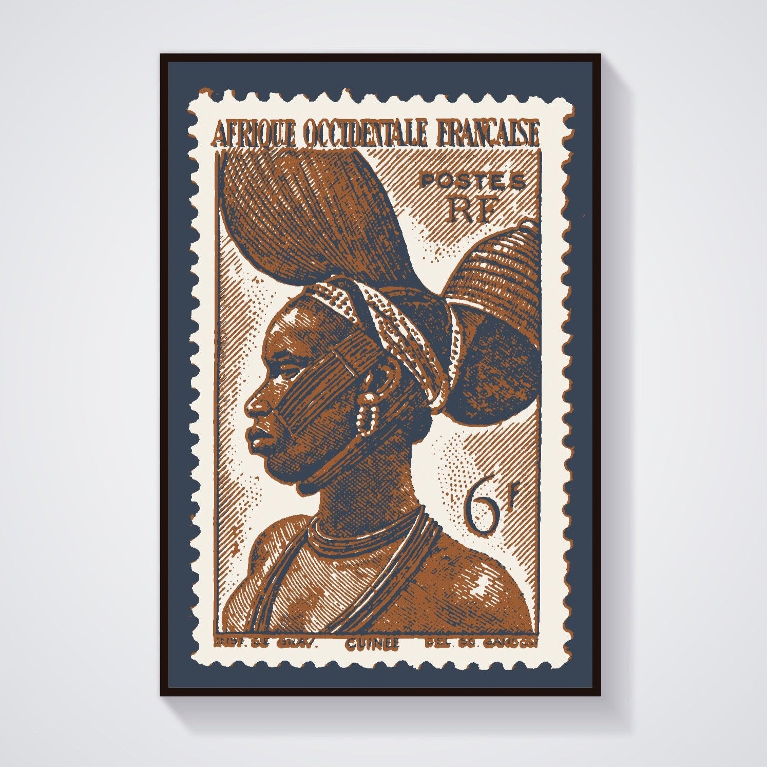 Guinee stamp poster - vintage African-inspired wall art for global home decor.